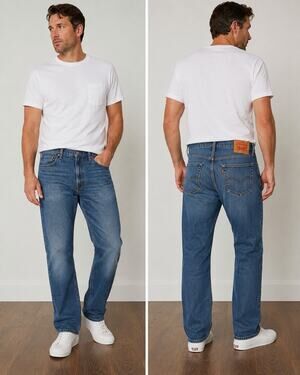 Levis 505 Relaxed Fit Jeans Mens 40x32 Medium Wash Straight Leg Worn in Distress
